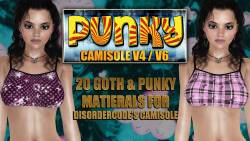 Punky  Camisole V4/V6 is a brand new Materials pack for disordercode&rsquo;s  &ldquo;Camisole&rdquo; aka Strip Show II for V4 &amp; Strip Show II for V6, with  this pack you&rsquo;ll get 20 fully detailed high-resolution material files. Each of the materi