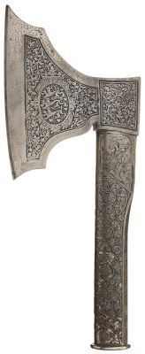 art-of-swords:  Victorian Steel Axe Culture: English Measuring 12 1/2 inches in overall length with a 6 1/2 inch edge on a 3 1/4” long blade, and a 10 1/4 inch shaft, all constructed from steel. Etched floral vine decorations are present on the
