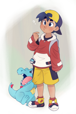 pichupurin: Since I haven’t really drawn Ethan as a 10 y/o outside any of my AUs, here he is today! With his nervous wreck of a Totodile lol
