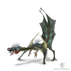 vcreatures:  Leafy Dragons are a specie found throughout tropical jungles. Highly elusive they live a quiet existence hidden. Their large fan tales are used in courtship but also to communicate. Flashing, flicking, opening and closing their iridescent