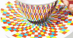 asylum-art:  Mirror Teacups Reflect Colorful Patterns From The Saucers They’re Place on  More info: d-bros.jp | Shop (h/t: spoon-tamago) D-Bro, a Japanese design brand, has created a unique set of mirrored cups called “Waltz” that gain their striking