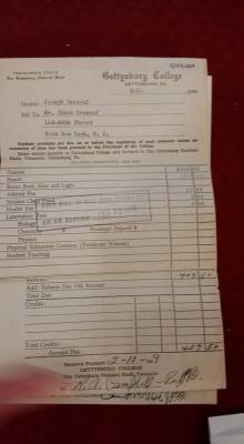 sixpenceee:  “Going through my grandfather’s belongings, we found a receipt for a semester of college. He paid 踷.50 for tuition, room and board, and an “athletic fee” at Gettysburg College. Today, tuition at Gettysburg costs over ฿,000 per