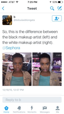 conscious-queen:  fauxpixiecut:  paperandinklings:  this is so damn real  @darealtor  I’m a professional makeup artist and I can assure you that at least 95% of the white makeup artists you see , have no idea how to cater to black women , I went to
