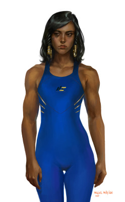 merkymerx:  Fanart of Pharah from Overwatch. Roughly inspired by Speedo products and a space suit MIT developed. Loved painting this skin tone! 