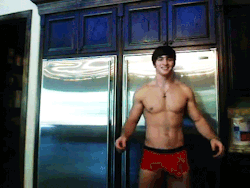 davidmuhn:  Hot Guy wearing underwear shaking his big bulge in the kitchen gif