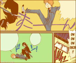 amefutte:  IchiRuki: Adorkable Moment [9/?]  ~Kicking ass since August 2001.  …..And 518 chapters later their bare butts met&gt;ㅅ&lt;  