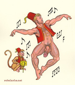 adogandponyshow:  Dance Monkey, Dance!, 1995 Even though the Organ Grinder looks waaaay too much like the Abu from Aladdin and the dancing monkey’s face is pretty much ripped off from an Etienne drawing, this fucked up drawing is pure moi.