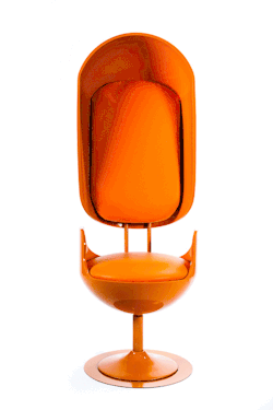 Merel Bekking’s &ldquo;scientifically perfect” orange swivel chair.