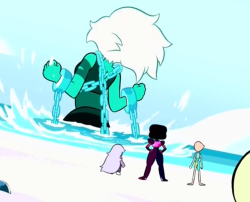 artemispanthar:  pearlarchives:  this is so funny garnet’s just standing there with her hands on her hips like “yep. that sure is malachite. would ya look at that”  this reminds me of when Lion got blown away by water clone Steven and Connie was