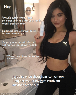 d-y-l-d-o-m:  Kylie Jenner, celeb masturbation caption, (jerk off, stroking, cum, reward, flinching, worry)