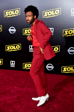 starwarsfilms:Donald Glover attends the premiere of Disney Pictures and Lucasfilm’s “Solo: A Star Wars Story” at the El Capitan Theatre on May 10, 2018 in Los Angeles, California.