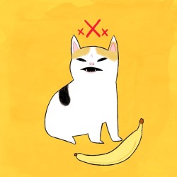 gotsickofmyoldurl: chuckdrawsthings: the duality of cat for those unaware of the recent meme development the cat evidently changed her stance on banana 