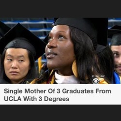thagoodthings:youwish-youcould:revolutionary-mindset:WESTWOOD (CBSLA.com) — A 28-year-old single mother of three boys graduated from UCLA with three degrees.  A packed house at UCLA’s Pauley Pavilion cheered for Deanna Jordan Friday night.  “I needed