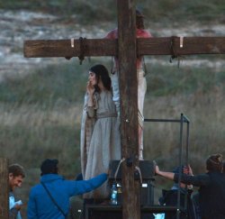 artfilmfan:Rooney Mara as Mary Magdalene smoking a cigarette beneath crucified Jesus