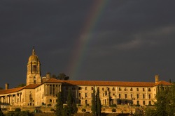 yahoonewsphotos:  Mandela rainbow A rainbow forms over the Union Buildings in Pretoria, South Africa after the public viewing of the late former South African President Nelson Mandela’s casket lying in state finished for the day. The former South African