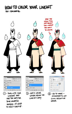 everydaycomics:  How to color your lineart &copy; Daryl Toh Liem Zhan 2014.  Decided redo my art tutorial strip for this week’s topic in EDC. And yes, that’s Fox Mask Man in his new outfit inspired by Shinto and Komuso monks in Japan. 