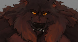 kupo-klein:  What big… eeh… uhh… teeth you have! Absalom, a werewolf OC.  He never liked his name, he never really liked himself that much, until the moon bit him and accepted the change. His name then sounded powerful, wild, free, beautiful and