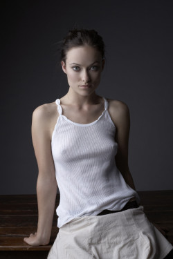 gentlemanlydesires:  Olivia Wilde in a slightly see-thru tank without a bra. 