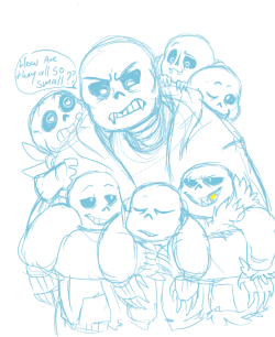 buttercupsticksnlicks:  nearlydeadzed:  I got SO MANY notesabout how small other people’s sanses were. After that drawing of my large sans holding Fans’ SnasSO MANYHOW SO TINYalso a small sans by @buttercupsticksnlicks83   “How can I hold all these