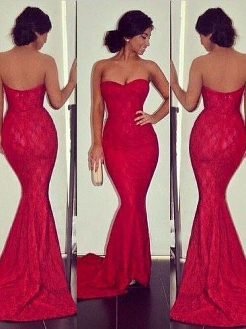Red mermaid prom dress