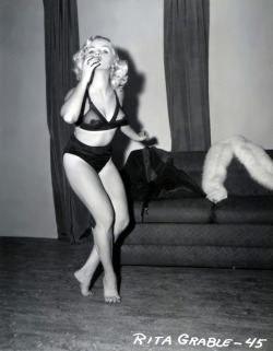    Rita Grable dances around barefoot.. From a 50’s-era photo series shot by Irving Klaw..    Robert Parker - Barefootin’ (1966):http://tmblr.co/ZbsPWyastQgO