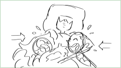 egomatter:joethejohnston:In the first version of the goop hug, I had both Amethyst and Pearl hug Garnet. It was cute an all but a little out of character for Pearl, so we changed it to be what was in the final episode. Besides, upset Pearl is even cuter!