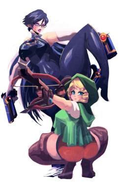 riendonut:  Linkle’s for sure the best part of Hyrule Warriors cuz she’s pretty much just cute Bayonetta. And I need both of them in Smash.(also totally nicked the pose from that Nishimura Cammy &amp; Chun-Li pic)