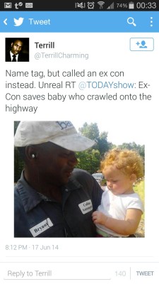 trebled-negrita-princess:  charmed-aphro:  thickasschocolatemermaid:  yungasura:  thetallblacknerd:  titytwochainz:  smh  thats wildly uncalled for  Yo…  okay, how they know he’s an ex con? they dig into his past after he saved the baby? the title