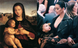 houseofaries:Did anyone else think of Raphael’s Madonna and Child when they saw this picture of Kim and North?  Fuck no