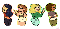 princesscallyie:    Commission of Emma, Taylor, Carrie, and Courtney from Total Drama showing off their backsides. dA link Art Blog~ 