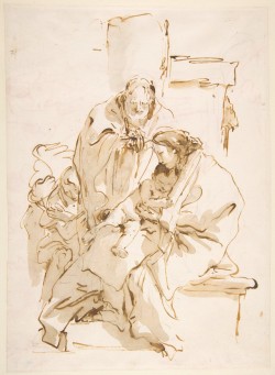 met-drawings-prints: The Holy Family by Giovanni Battista Tiepolo, Drawings and PrintsMedium: Pen and brown ink, brush and brown wash, over black chalk (recto); red chalk (verso)Bequest of Alexandrine Sinsheimer, 1958 Metropolitan Museum of Art, New York,