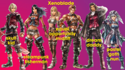 awfulsquad:  Jenna’s good, good JRPG fashion notes[ID: 3 screenshots of various characters from the JRPGs Xenoblade, Valkyria Chronicles and God Eater with funny notes about fashion written on them.]