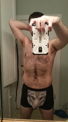 love-chest-hair:  3D wolf snout pouch briefs. Found link earlier in month on reddit, had to have for laughs, just got them in the mail today. (Link in comments) (x/post) …. http://bit.ly/1NPuFKl 
