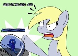 outofworkderpy:  Derpy: …Is it made of safety glass?! O_O (( askseaponyluna is the final winner of the Teleportitis contest!  Time to begin wrapping this arc up!))  O_O;; Oh dear&hellip;.