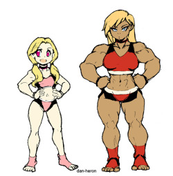 dan-heron: quick doodle of tiny and petite vs big and buff for some good old contrast tried to keep both of them more on the “femme” side since I already have another muscular lady who is more “butch” 