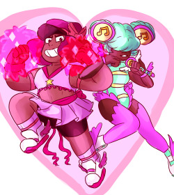 jen-iii:  Magical Girl Rivals Ruby and Sapphire who later team up to fight evil with the power of love!!(As well as the power to beat the snot out of them with magical gauntle- I mean Pom-poms and super sonic voice powers)Sapphire’s awesome magical