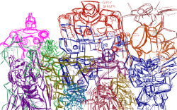 the sketch is coming along nicely. Still feel like I should add 2 more mechs to even the odds.