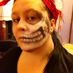 Here is my second attempt at the skull makeup, this time I use a cream/powder foundation from Manic Panic called Goth White. This really helped with the black &amp; also held the powder in place. Again I did this look in about 8-10 minutes. I tried to
