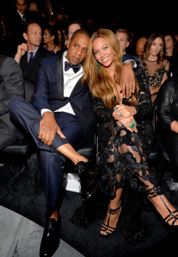 Jay-Z and Beyonce during the 57th Annual GRAMMY Awards at the STAPLES Center on February 8, 2015 in Los Angeles, California. 
