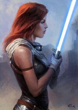 cinemagorgeous:  A gorgeous tribute to Mara Jade, one of the most iconic characters from the old Star Wars expanded universe.By artist Darren Tan.