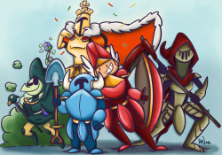 pickles4nickles:  Shovel Knight turns 2 years old today!! This was uhh sorta kinda last minute, so I didn’t have time to do a big thing with the entire Order like I did last year. So uh. *gestures* 