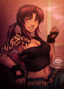 iahfy:  patreon commish: revy taking a break during her tattoo session    Revy~ &lt;3