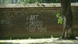 porntendo:  sexellently:  queer-ass-punk:  graffiti found on the wall of the Royal castle in Brussels, Belgium  Is this a recipe for something?   Colby Keller.