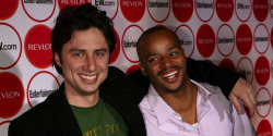 shmarsa:    Fangirl Challenge, Friendship [10/10] - Zach Braff and Donald Faison     [Zach questioned about tatoos] “Yes. Want one. Still deciding between Donald’s face on my balls or Donald’s balls on my face.” -  PS: got these two as JD &amp;