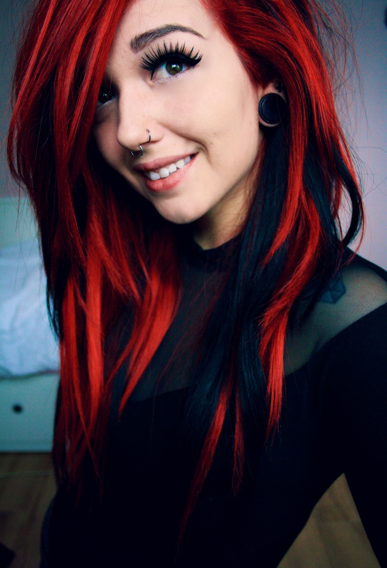 Black emo girl with red hair