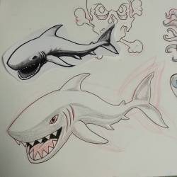 More flash is what&rsquo;s up. I beefed up the shark&rsquo;s teeth etc. #mattbernson #tattooflashart #sharks #ink  (at Empire Tattoo Quincy)