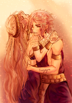 eruzayne:  Arabian Nights- NaLu Sorry for the super super late Halloween post! But here’s some Lucy and Natsu as Arabians. I always imagine Arabian costumes as kinda sultry so I drew my babies in a sultry pose wearing sultry clothes. Enjoy!! Also lots