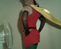 robinbanks14:  Introducing! My biggest fan! No wait. The gifs really blow. No wait. It looks like I get to fuck one of my fans after all! Also I know Robin can’t fly I just. I had a fan and a cape how could I not. Also whoever was on hose duty? Yeah.