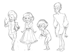 emilywarrenart:  just some character redesign sketches, was having fun with my ladies. (also the golden girls) 