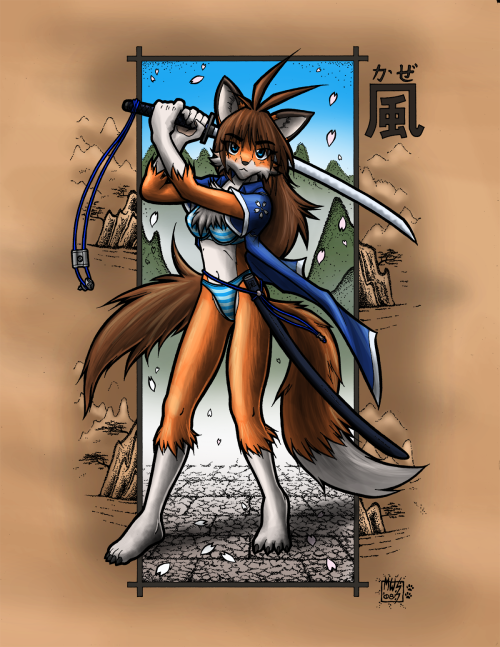 Kaze (Colored)Gentle as the early morning breezeSwift like a wintery gust in the valeFierceness matching the storm in the seasPower rivalling a that of a typhoon gale Colorized and shaded another pic from Megawolf77 of RayleenPosted using PostyBirb